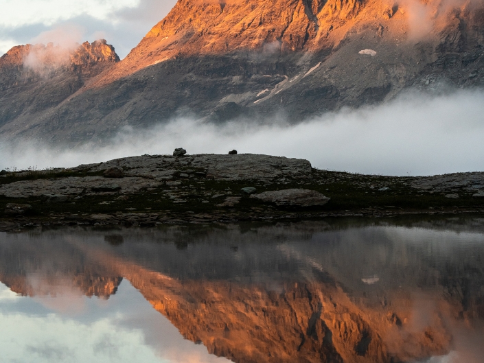 Coucher de soleil sur les Dents d'Ambin depuis le lac noir