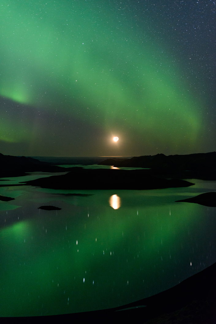 Aurores boréales à Langisjor (Islande)