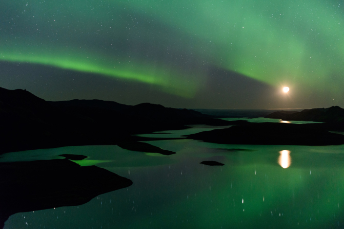 Aurores boréales à Langisjor (Islande)