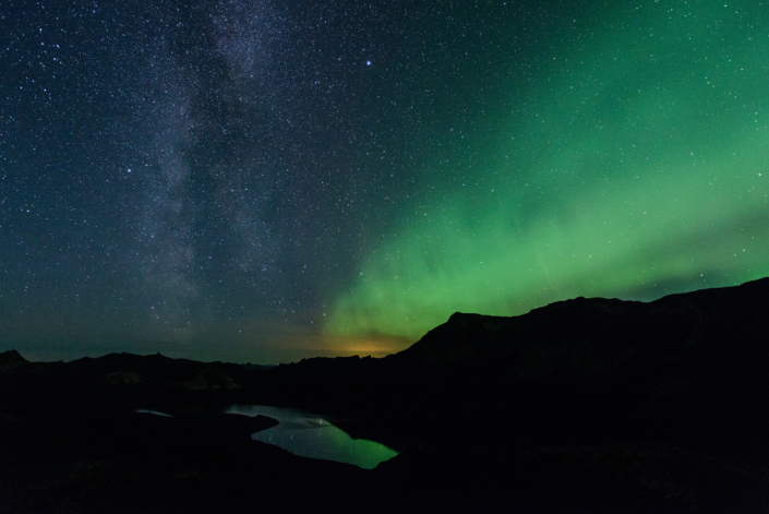 Aurores boréales à Langisjor (Islande)