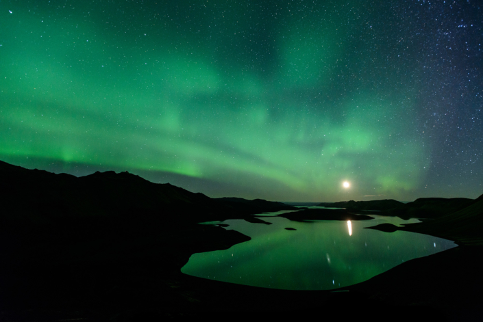 Aurores boréales à Langisjor (Islande)