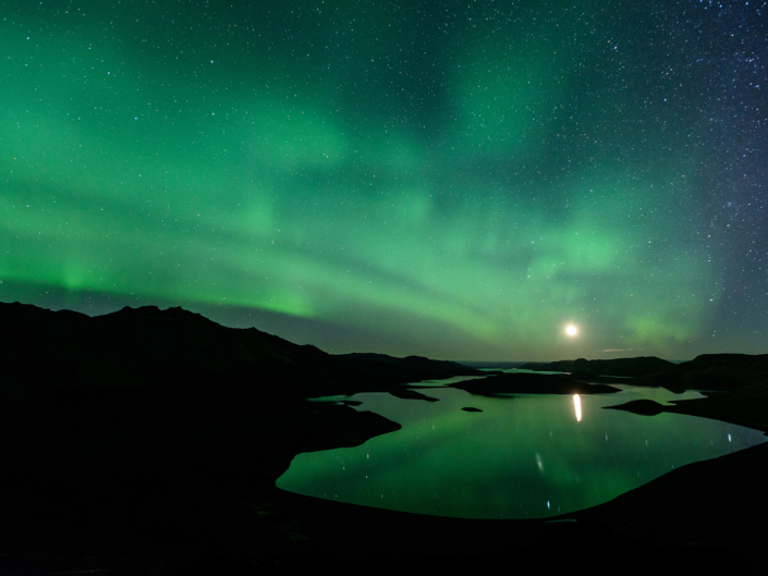 Aurores boréales à Langisjor (Islande)