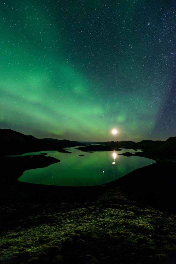 Aurores boréales à Langisjor (Islande)